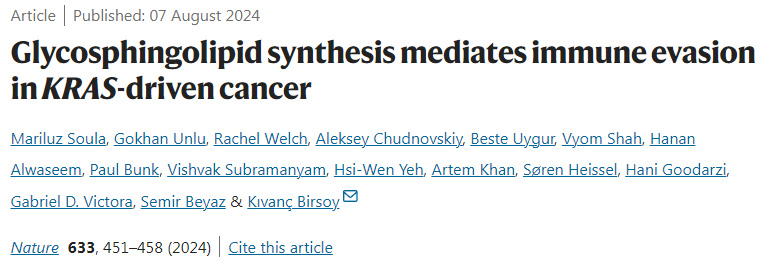 糖鞘脂合成介导KRAS驱动的癌症免疫逃避