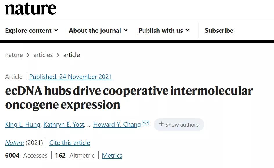  打开抗癌新思路！Nature：ecDNA“抱团行动”促使癌基因表达扩增