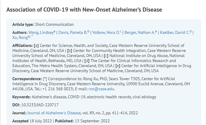 研究发现感染新冠病毒的老年人患阿尔茨海默病的风险因素增加了50%-80%