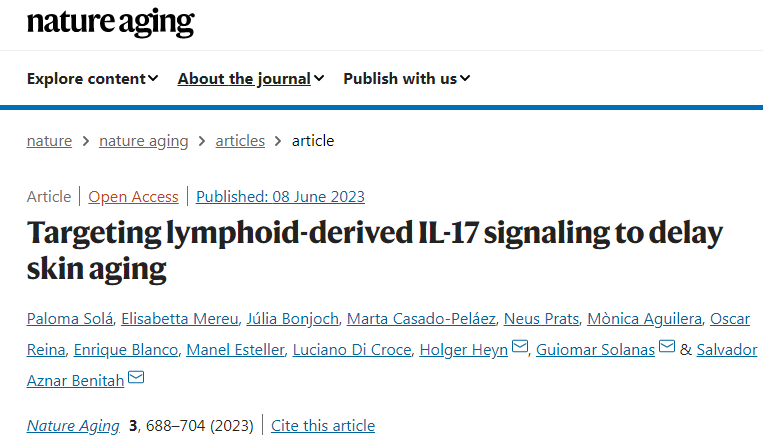 研究人员发现IL-17蛋白是皮肤衰老的决定性因素