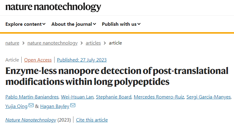 新型纳米孔测序方法通过监测线性化蛋白质流过纳米孔时产生的细微离子电流来检测翻译后修饰