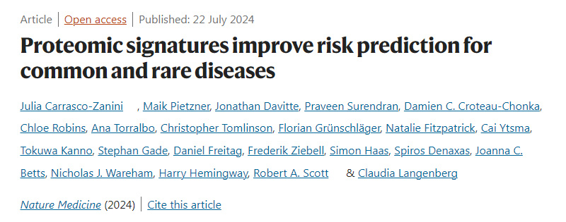 蛋白质组学特征改善了常见病和罕见病的风险预测