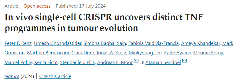 体内单细胞CRISPR揭示了肿瘤进化中不同的TNF程序